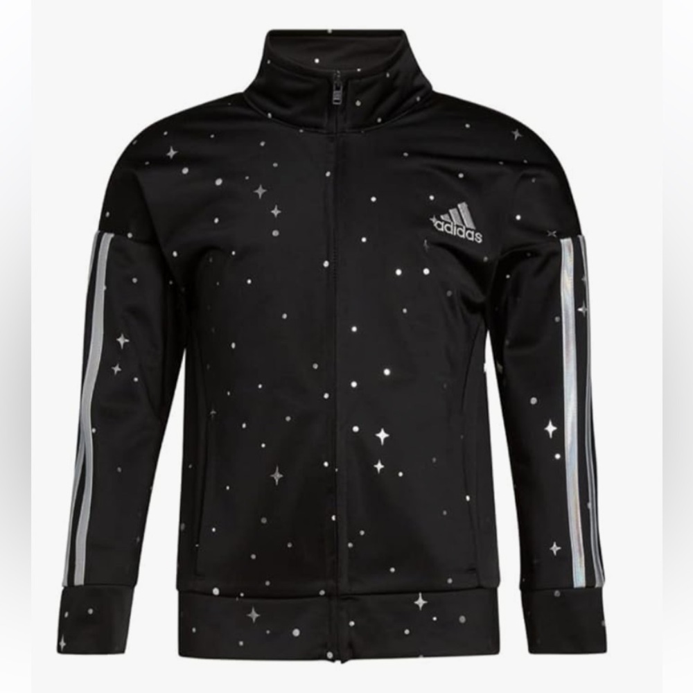 Adidas tricot black silver stars zip up track jacket girls xl 16